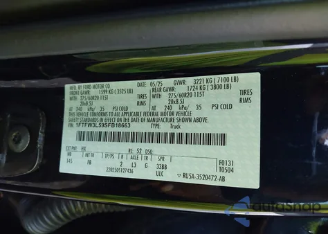 2025 Ford F-150 Xlt from USA, damaged, VIN 1FTFW3L59SFB18663